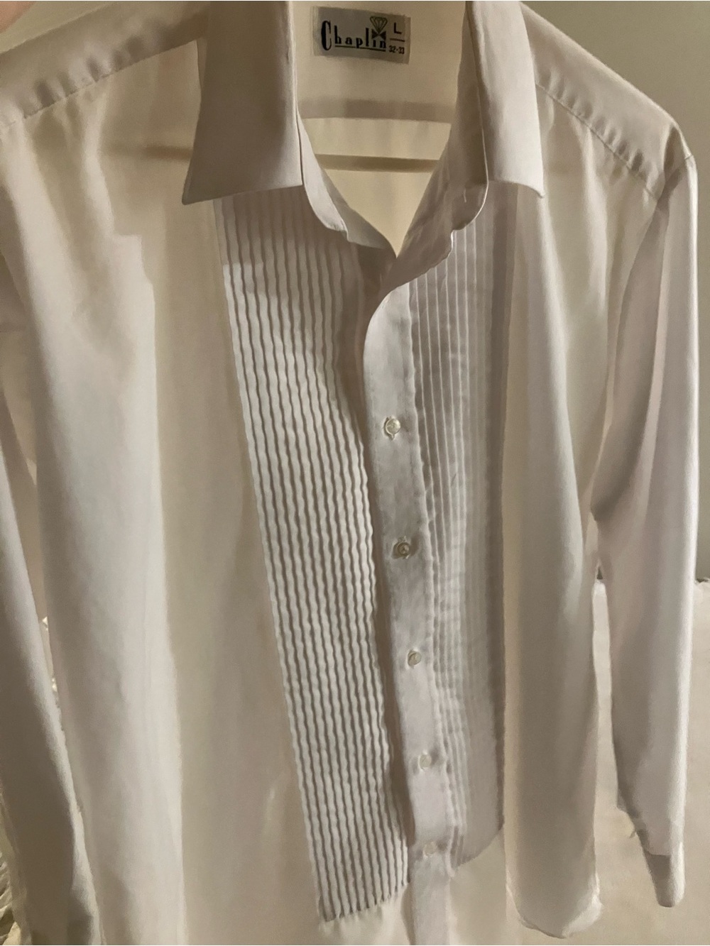 Vintage Chaplin White Pleated-Front Men's Tuxedo Dress Shirt